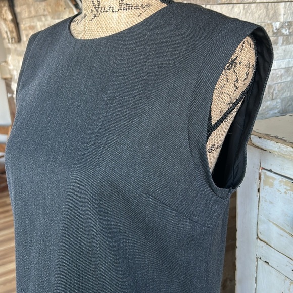 J Crew black label faux leather pocket wool blend shift dress charcoal gray zip - Picture 4 of 16